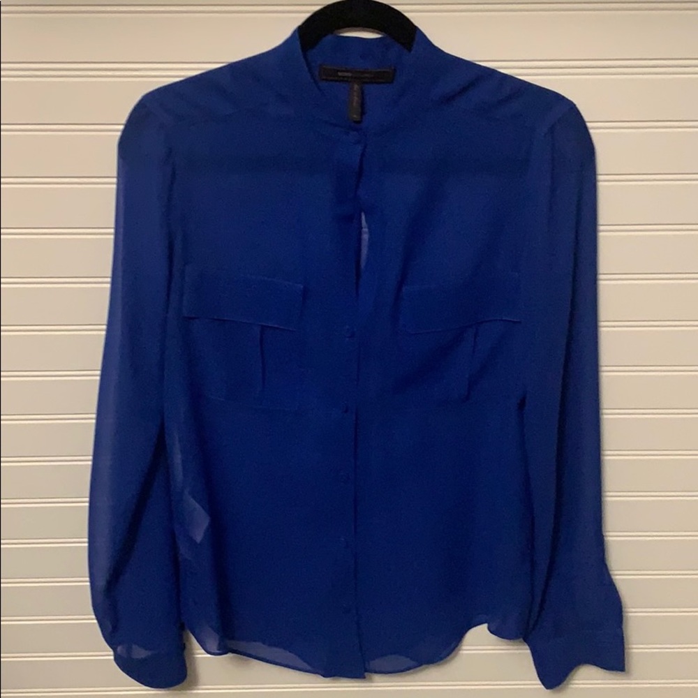 BCBG MAXAZRIA SHEER BLUE SAPPHIRE BLOUSE